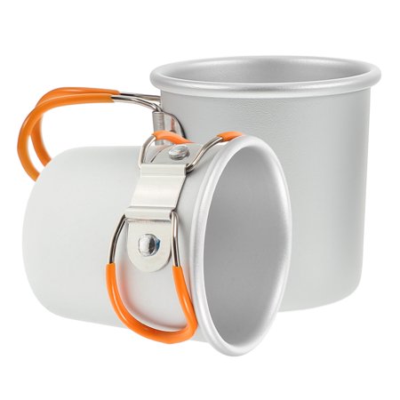 Hemoton 2pcs Aluminum Alloy Camping Mugs Metal Outdoors Cup With Foldable Handle For Backpacking Hiking Hunting Fishing And