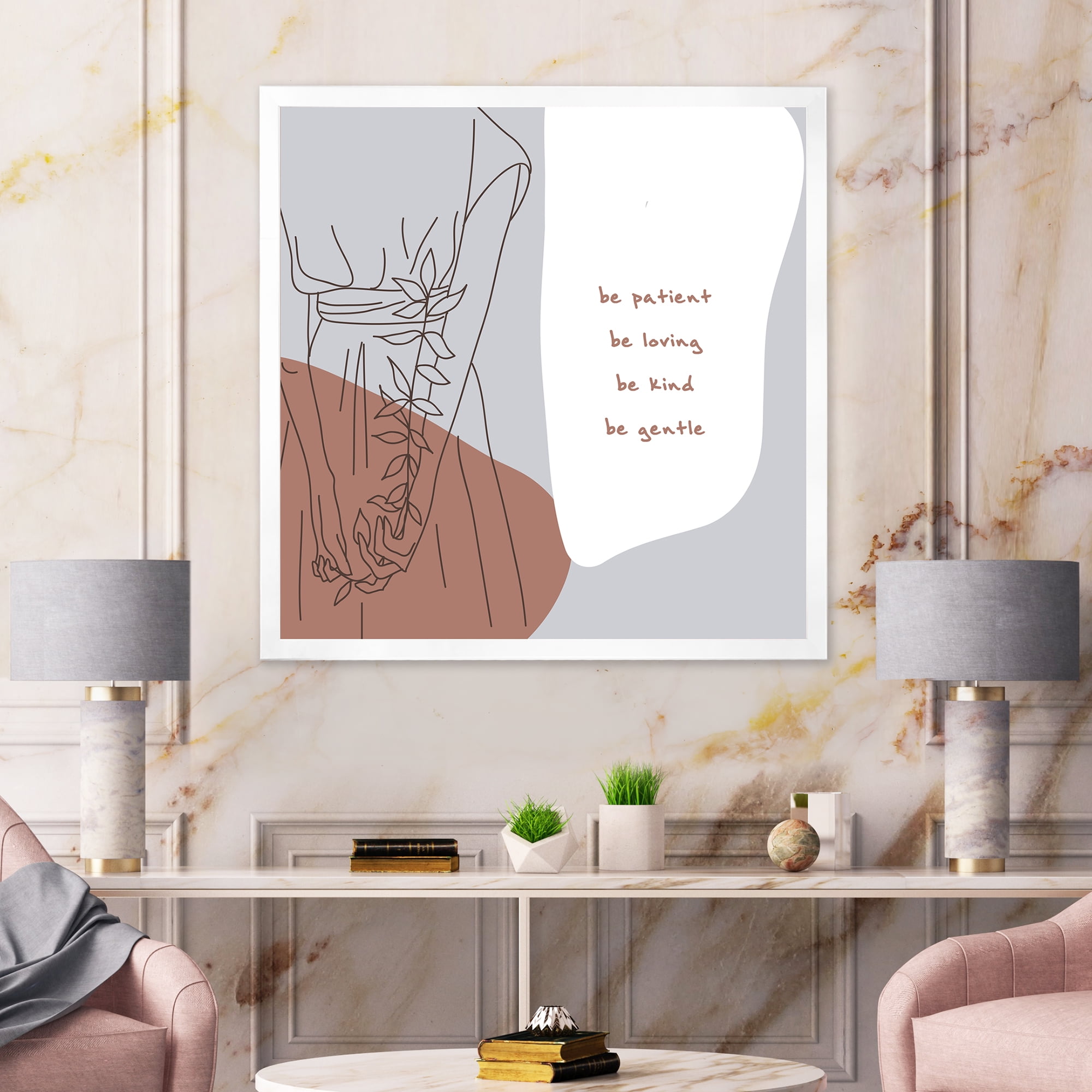 Designart 'Be Patient Be Kind Be Loving Be Patient One Line Leave' Modern Framed Art Print
