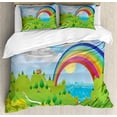 thumbnail image 1 of Gnome Duvet Cover Set Queen Size, Surreal Landscape with Rainbow Clouds Above Ocean Forest Idyllic Fairytale Landscape, Decorative 3 Piece Bedding Set with 2 Pillow Shams, Multicolor, by Ambesonne, 1 of 3