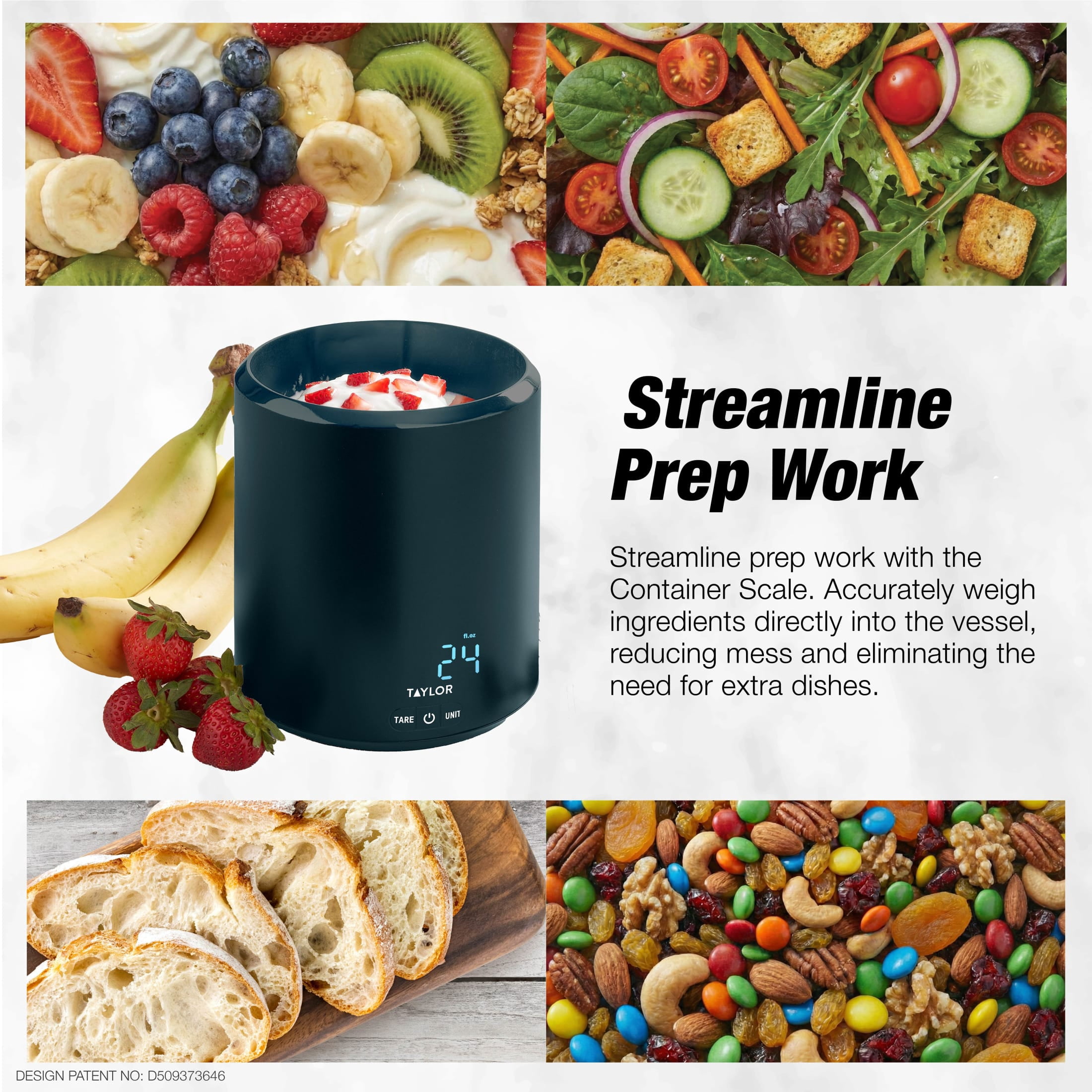 Taylor 4.4 lb USB-C Rechargeable Container Scale with Lid, Digital Food Scale for Recipes, Emerald