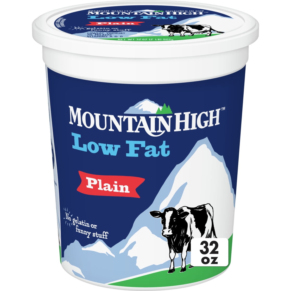 Mountain High, Low Fat Yogurt, Plain, Gluten Free Snacks, 32 OZ Yogurt Container