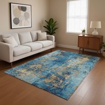 Addison Rugs Mayfield Premium Machine Washable Transitional Modern Blue Rectangle Rug, 3' x 5'