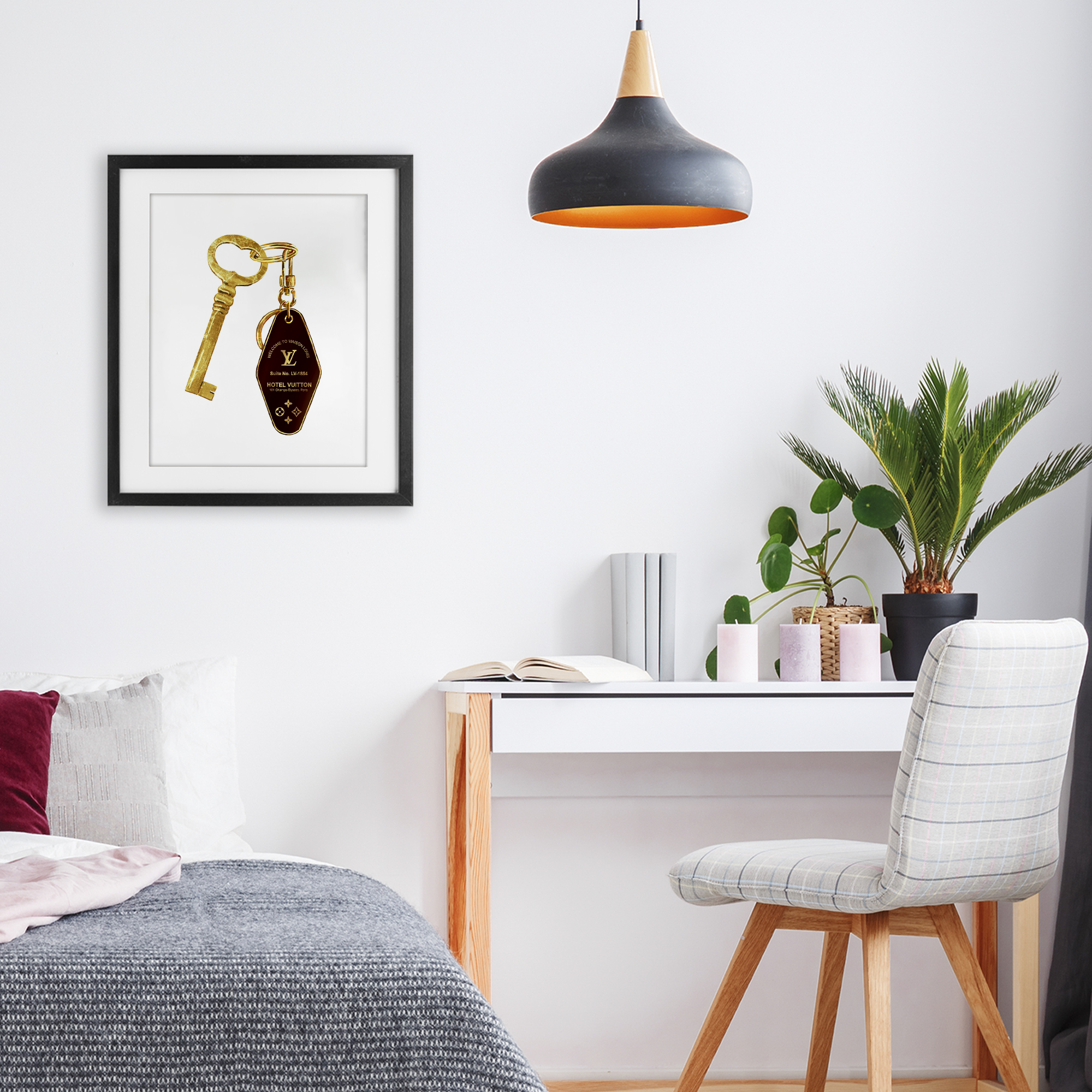 Glam Gold Key Fashion Black Framed Print Under Glass, design by Ziwei Li
