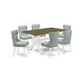 thumbnail image 6 of East West Furniture X076SI215-7 7-Pc Dinette Set- 6 Parson Chairs with Baby Blue Linen Fabric Seat and Button Tufted Chair Back - Rectangular Table Top & Wooden Cross Legs - Distressed Jacobean..., 6 of 10