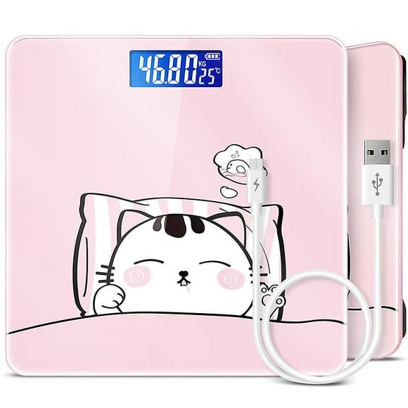 Body weight scale bathroom round corner platform digital home usb charging precision pink cat (HTOOQ)