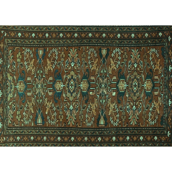 Ahgly Company Machine Washable Indoor Rectangle Persian Turquoise Blue Traditional Area Rugs, 5' x 7'