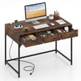 thumbnail image 1 of Costway Office Desk with Power Outlets,43.5" Modern Writing Desk with Hidden Compartment Rustic Brown, 1 of 10