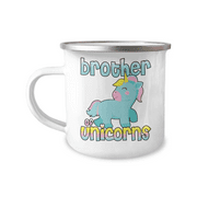 Brother Coffee Mug, Brother Of unicorns- 12 Oz Stainless Steel Enamel Finish White Camper Coffee Mug
