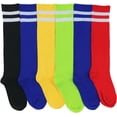 thumbnail image 4 of ToBeInStyle Women's Pack of 6 Knee High Socks - Colored Assortment with 2 White Stripes, 4 of 6