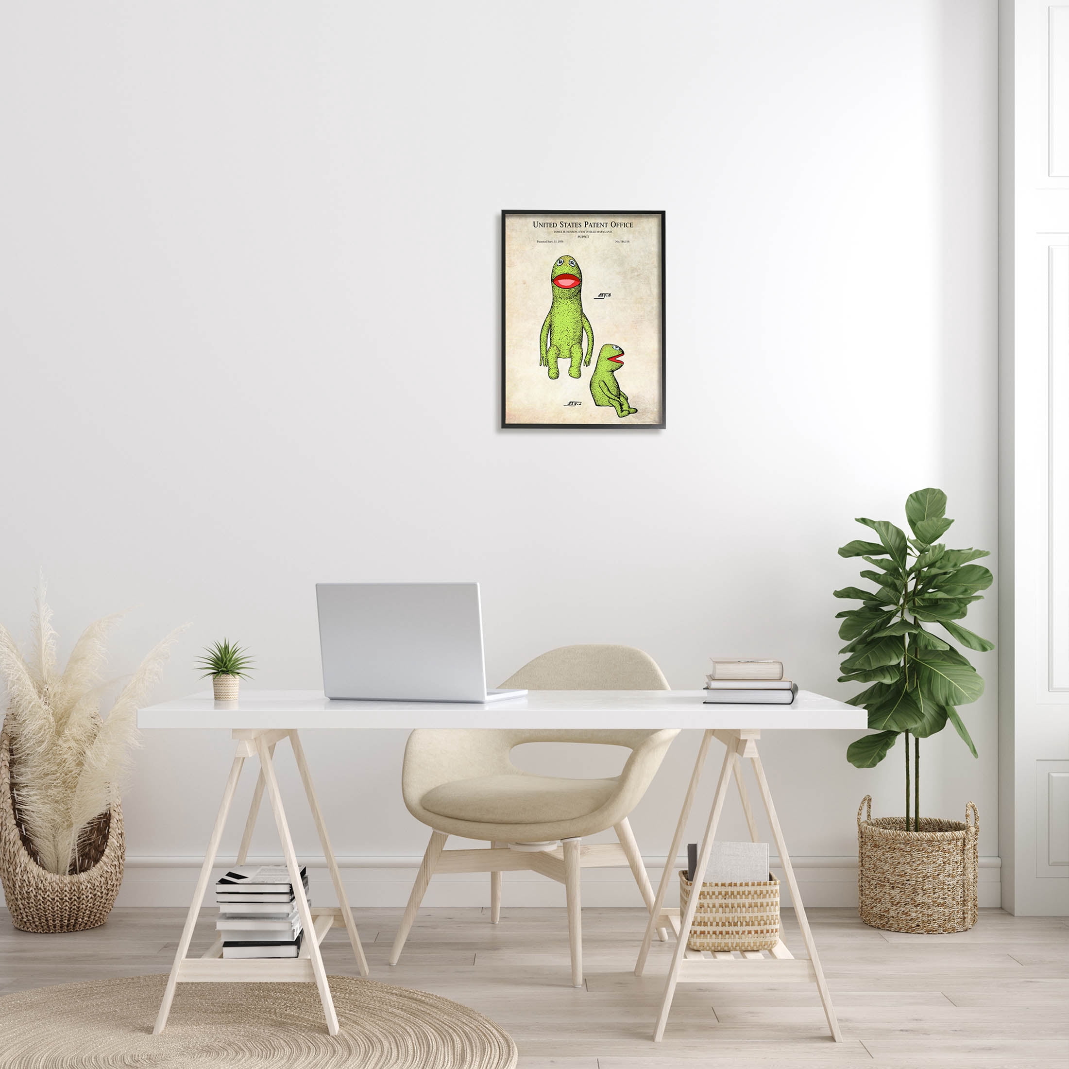 Stupell Industries Vintage Frog Character Puppet Graphic Art Black Framed Art Print Wall Art, Design by Karl Hronek