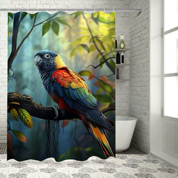 Orinice Bird Shower Curtain Tropical Colorful Parrot Toucan Stand on Branch Leaves Summer Natural Forest Landscape Bath Decor Polyester Fabric Curtains with Hook 36x72
