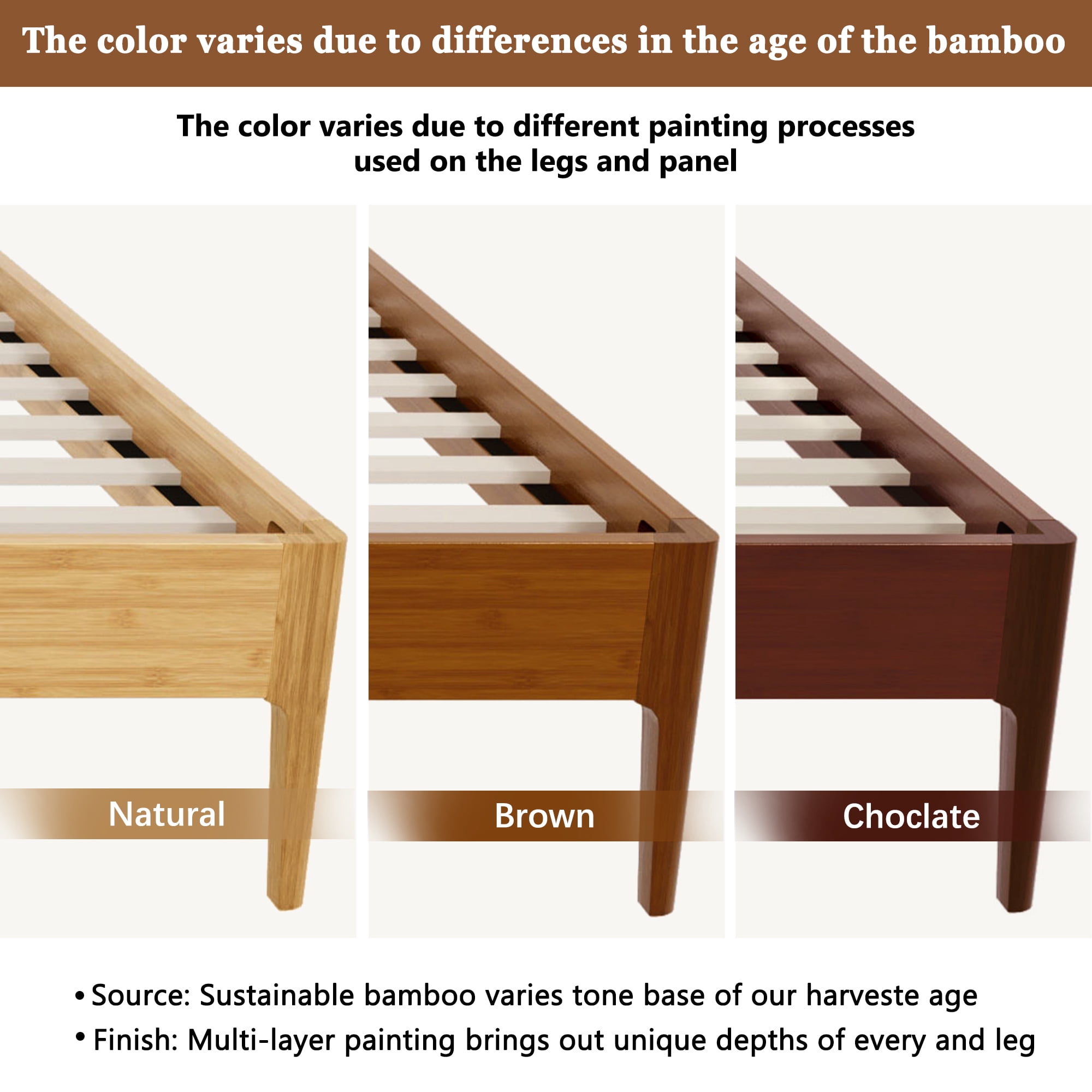 Euroco Bamboo Wood Platform Bed, Full Size Minimalist Style Bed, Natural