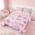 thumbnail image 3 of Manfei Pink Coquette Seashell Bow Pearl Queen Comforter Set for Girls, Cute Girlish Print Bedding Comforter Set, Pink Reversible 3pcs, 1 Comforter and 2 Pillowcases, 3 of 6