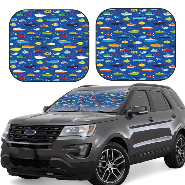 Fotbe Submarines And Whales Juego de 2 Piezas de Parasoles para Parabrisas | Bloqueador Solar para Auto | Accesorios Plegables para Protección Solar Interior-Medium