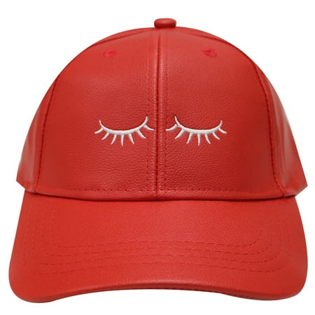 City Red Leather - City Hunter Lc200 Eyelashes Faux Leather Baseball Cap 7 Colors (Red)