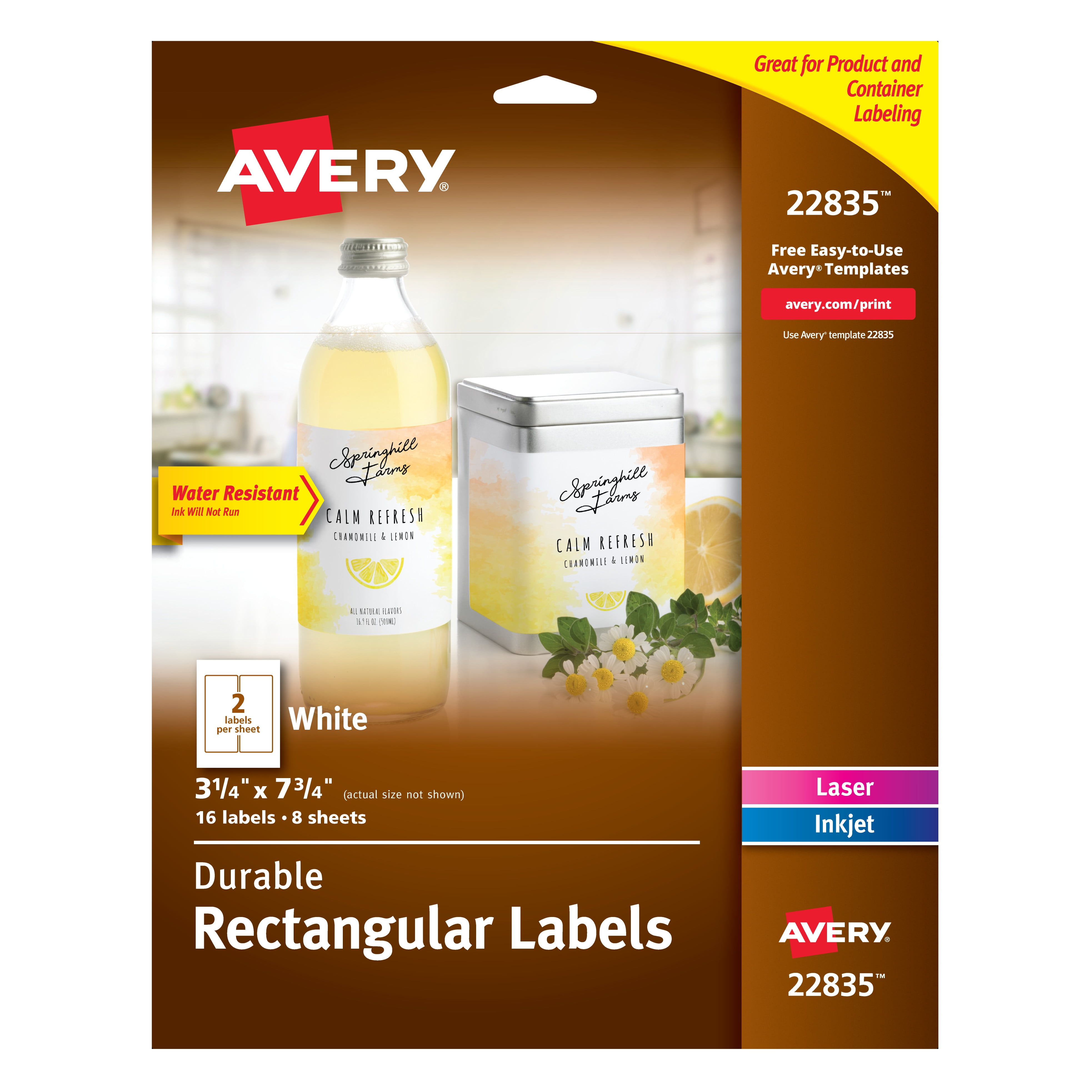 Water-Resistant Address Labels, Sure Feed, 3-1/4' x 7-3/4', 16 Labels (22835)