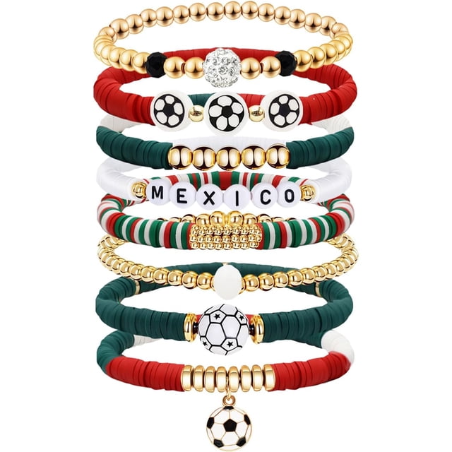 Yanonmyfd Game Day Bracelets for Women, Stackable Heishi Beaded Stretch Soccer Bracelet Soccer, World Soccer Cup Team Color Accessories & Outfits Jewelry, Soccers Dads Moms Coaches Fans Gifts,M-red