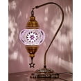 thumbnail image 4 of DEMMEX Authentic Turkish Lamp, Made in Turkey, Turkish Moroccan Mosaic Table Bedside Lamp, 100% Handcrafted, Antique Brass Color Metal Body and Decorated Metal Base, Gooseneck, 15" (Lilac), 4 of 8