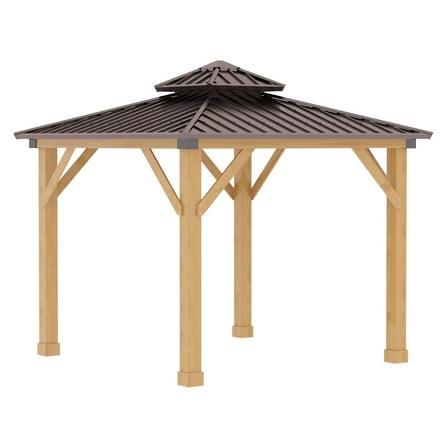 10'x10' Hardtop Gazebo, Outdoor Patio Canopy with Wood Frame, Steel Roof
