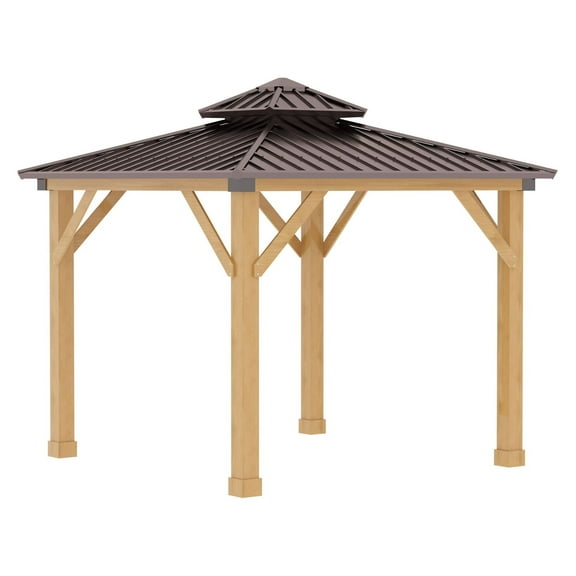 10'x10' Hardtop Gazebo, Outdoor Patio Canopy with Wood Frame, Steel Roof