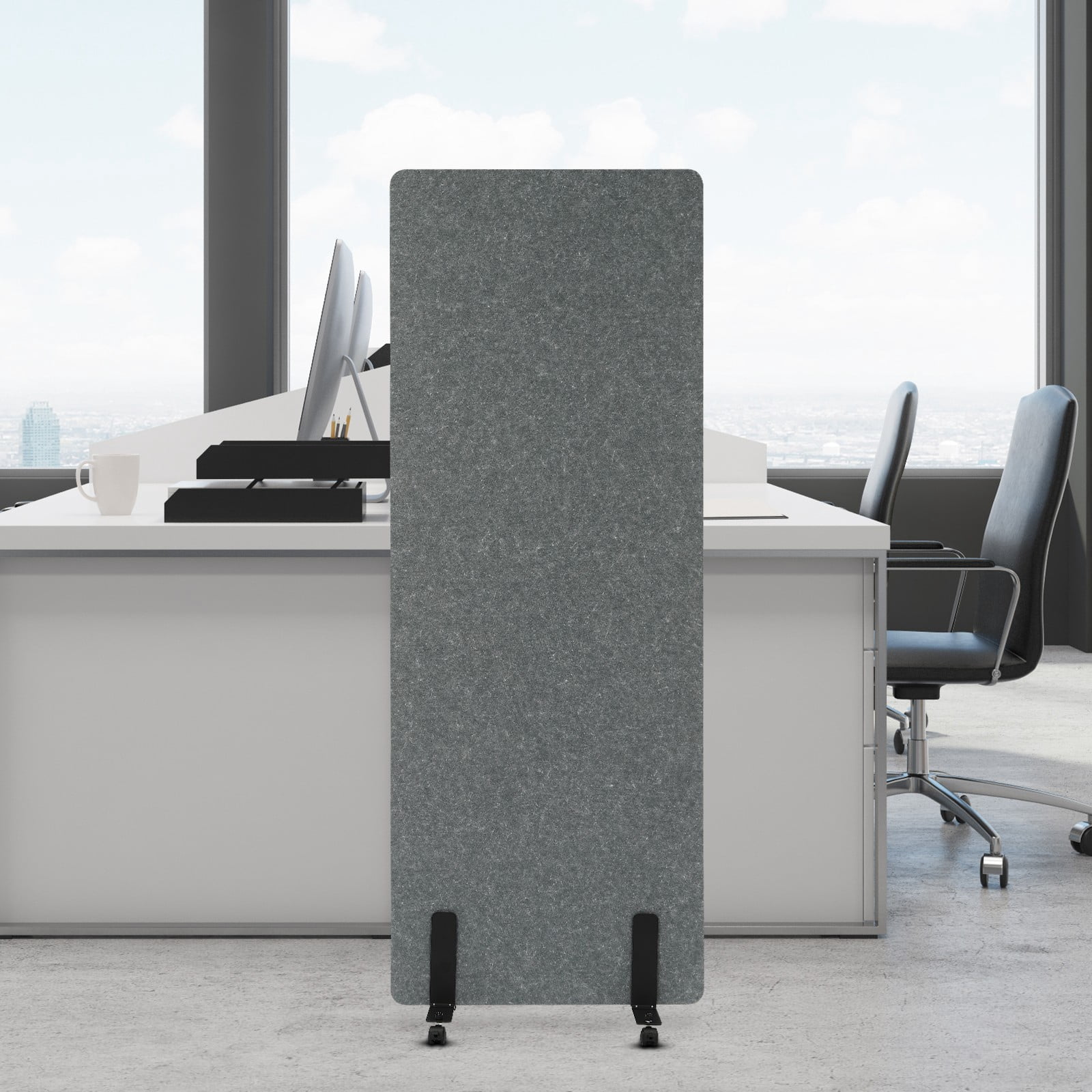 24*66 Modern Light Gray Office Partition Room Divider Privacy Protection Divider Screen w/ wheels