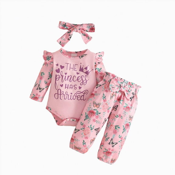 NOLDARES Baby Girl Newborn Clothes Ribbed Knit Romper Floral Flared Pants Headband Set 3Pcs Fall Winter Outfits,Pink,0-3 M