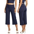 thumbnail image 2 of LMLYSoH Womens Wide Leg Capris Casual Fold Over Waist Stylish Solid Color Mid Rise Cropped Pants, 2 of 5