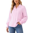 thumbnail image 2 of Vynhevius Women's Blouse Collared Striped Long Sleeve Elastic Cuff Loose Fit Button Down Casual Wear Tops, 2 of 9