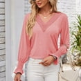 thumbnail image 5 of ATOYSOY Patchwork Tops Ruffle Casual Elegant Cotton Linen Outwear Fall V Neck Pullovers Loose Lace Crochet Shirts for Women Long Sleeve Business Tees Trendy Pink L, 5 of 8