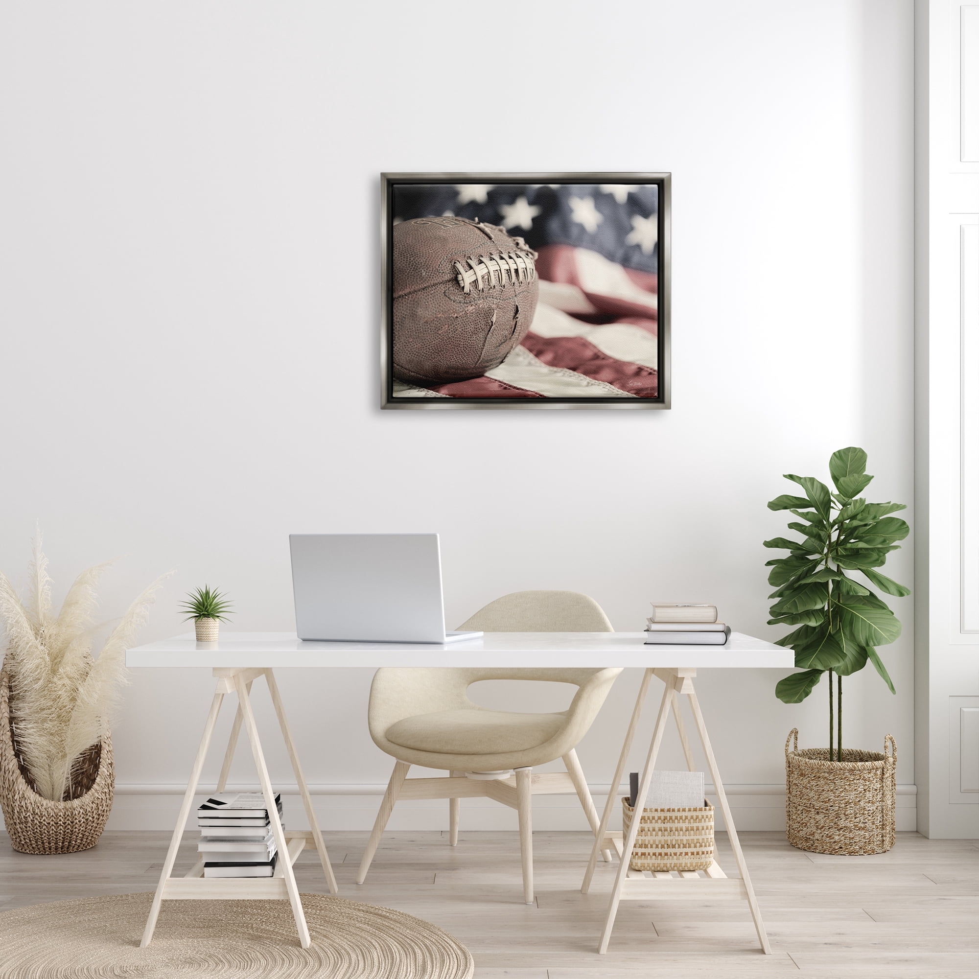 Stupell Industries Football & American Flag Sports Photography Gray Floater Framed Art Print Wall Art, 31 x 25
