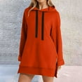 thumbnail image 1 of Chandail à Capuche pour Femmes Robe Longueur Genou Long Chandail-Over Hauts Fendus Automne Hiver Chandail en Peluche, 1 of 8