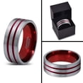 thumbnail image 4 of P. Manoukian Tungsten Wedding Band Ring 8mm for Men Women Red Grey Flat Double Line Flat Cut Brushed Polished Lifetime Guarantee, 4 of 4