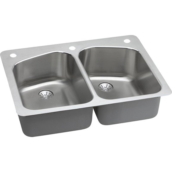 Elkay Harmony 33'' x 22'' Stainless Steel Equal Double Bowl Dual Mount Kitchen Sink with Faucet