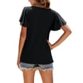 thumbnail image 3 of Jumpingount Camiseta de mujer con volantes de Color sólido cuello lindo pulóver blusa trabajo nocturno viaje básico verano moda Top ropa Prendas para la parte del cuerpo Negro XXL Jumpingount AP011064-05, 3 of 6