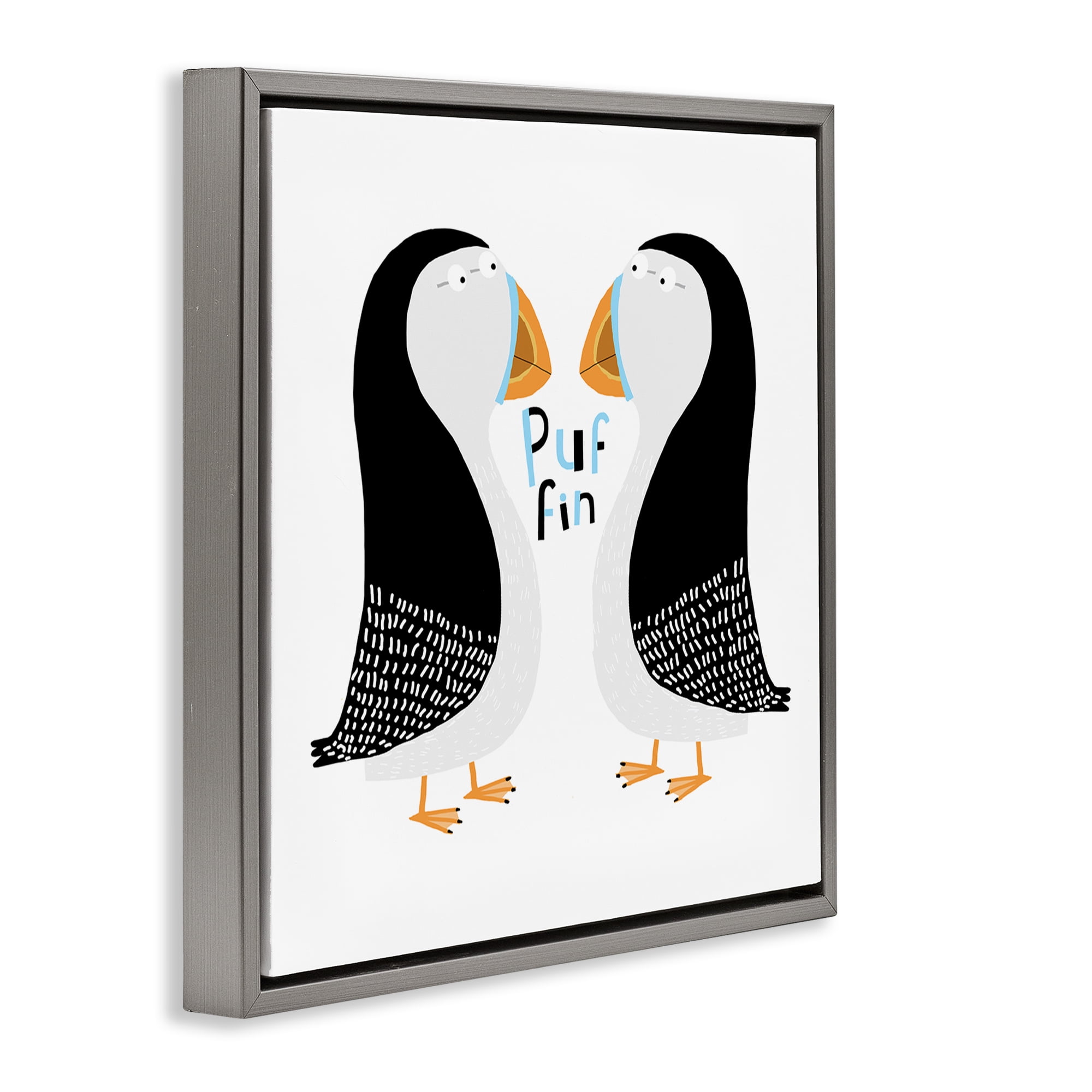 Stupell Industries Puffin Bird Duo Animals Painting Gray Floater Framed Canvas Art Print Wall Art, 25 x 25