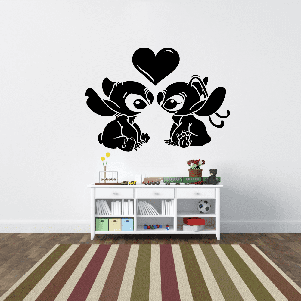 Cute Stitch And Girlfriend Angel Experiment 624 Disney Movie Lilo And  Stitch Silhouette Disney Wall Sticker Vinyl Decal Home Decor Room Living  Room Bedroom Decoration Sticker Decal Size (18x20 inch) 