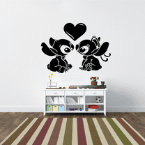 Cute Stitch And Girlfriend Angel Experiment 624 Kids Movie Lilo And Stitch Silhouette Kids Wall Sticker Vinyl Decal Home Decor Room Living Room Bedroom Decoration Sticker Decal Size (18x20 inch)