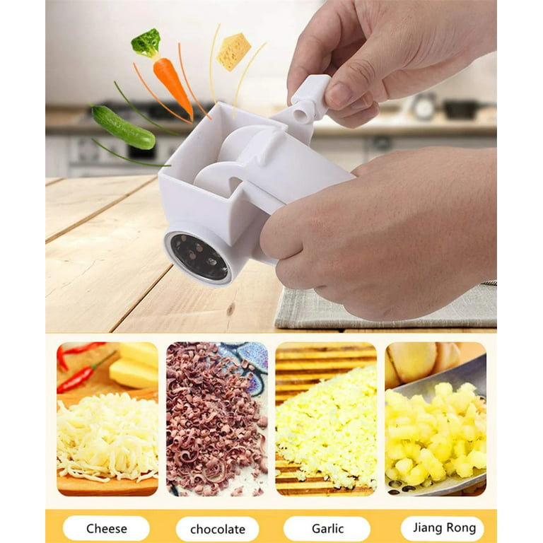 Rotary Cheese Grater Manual Handheld Cheese Grater with Stainless Steel Drum for Grating Hard Cheese Chocolate Nuts Kitchen Tool (White)
