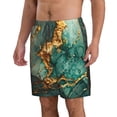 thumbnail image 2 of KLL Emerald Color Gold Marble Men's Casual Summer Beach Shorts Hawaiian Shorts with Pockets-Small, 2 of 5