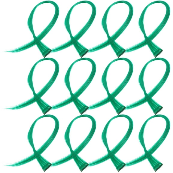 12 pcs Green Hair Extensions Colored Hair Extensions Straight Hair Extensions Women Hairpiece with Hair Clips
