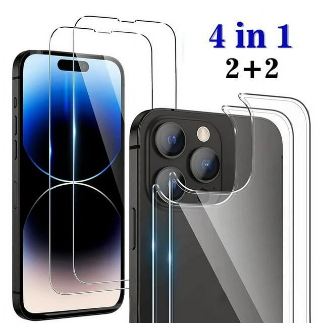 Film Économiseur d'Écran en Verre Mat Doux 4en1 Trempé et Arrière pour iPhone 11 12 13 14 Pro Max