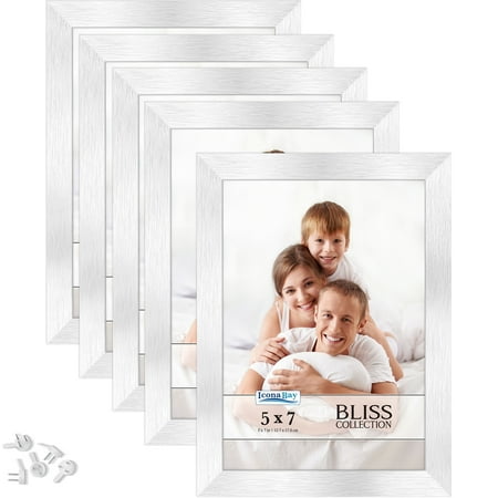 Icona Bay 5x7 Silver Picture Frames, 5 Pack, Bliss Tabletop Frames