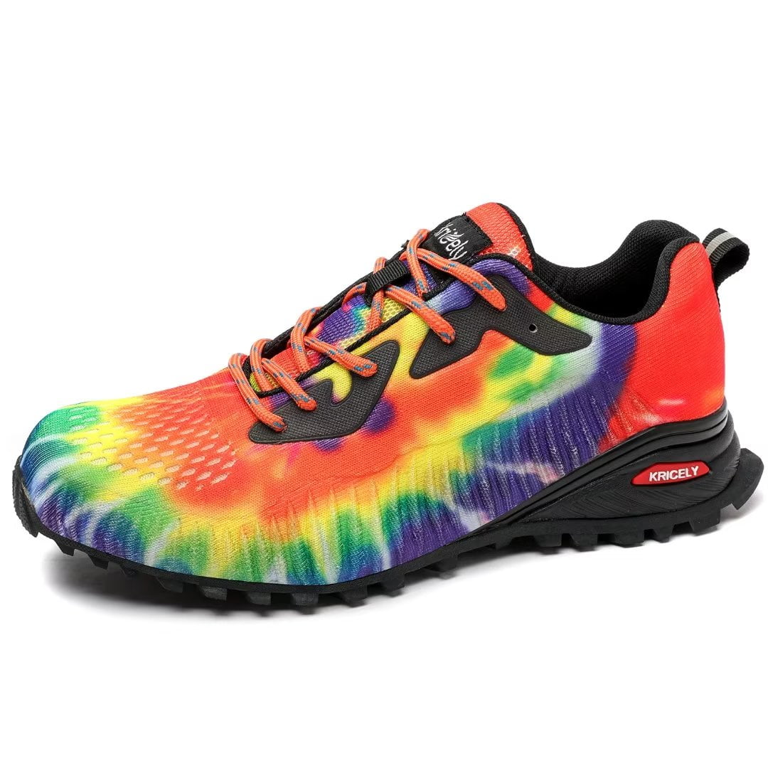 Kricely Men's Trail Running Shoes Fashion Hiking Sneakers for Men Camo Tennis Cross Training Shoe Mens Casual Outdoor Walking Footwear Rainbow Size 9