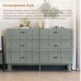 thumbnail image 3 of COZAYH Modern 6 Drawer Double Dresser with Grid Carved Pine Front, Minimalist Chest of Drawers with Large Storage Space Metal Base for Bedroom, Ash Veneered Top, Metal Legs, Light Green, 3 of 7