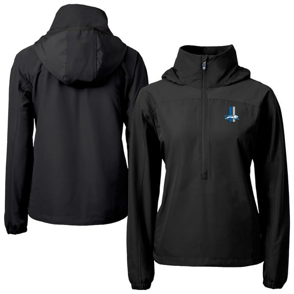 Women's Cutter & Buck Black Detroit Lions Charter Eco Recycled Half-Zip Hooded Anorak Jacket