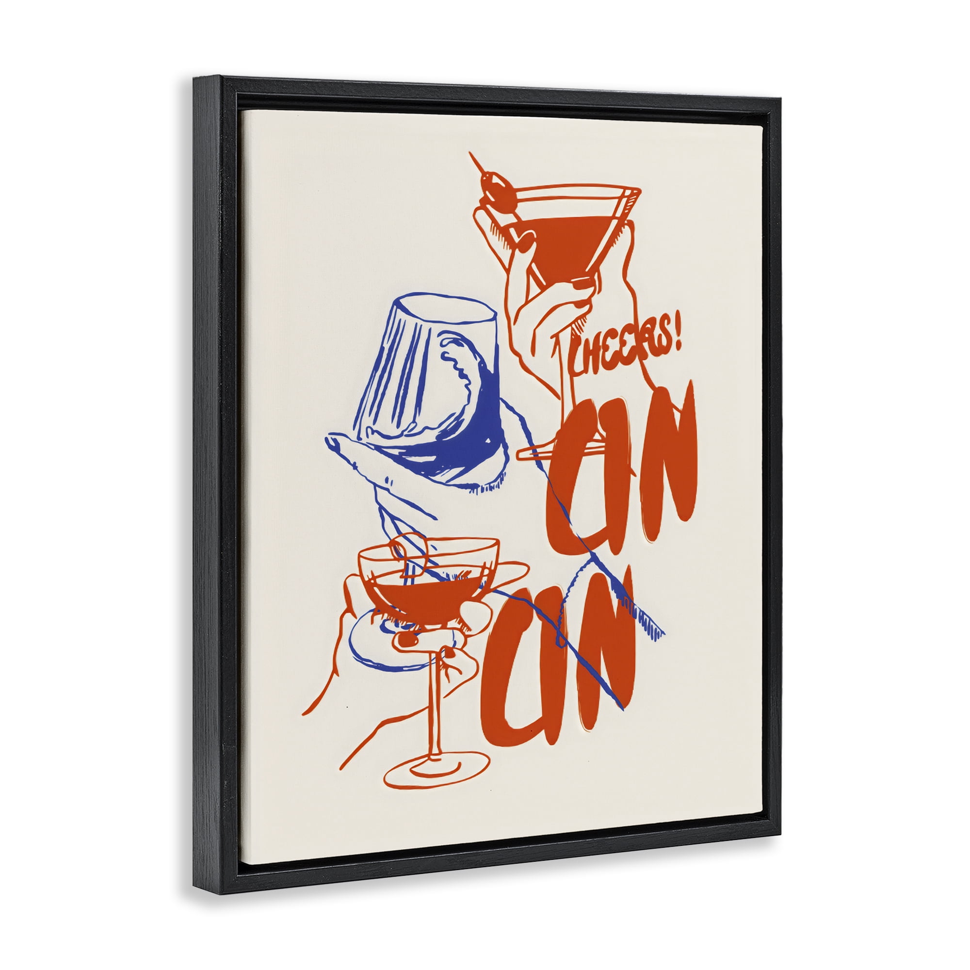 Stupell Industries Retro Cheers Cocktail Toast Black Framed Floater Canvas Wall Art, design by The Prints Vibe