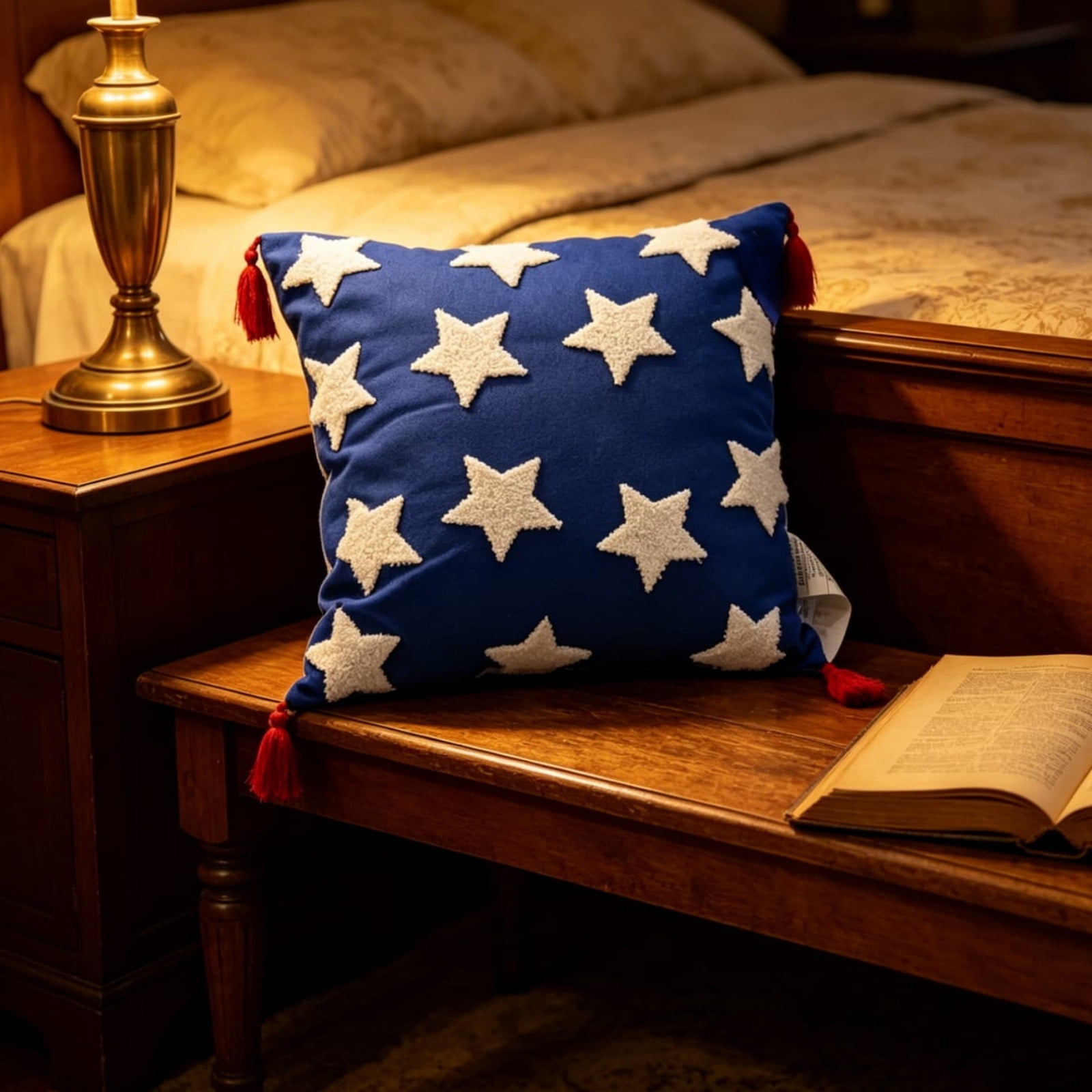 Patriotic Star Pillow 4th of July Decorative Pillows, Red Blue and White Outdoor Pillows, 18" X 18" USA Throw Pillows for Couch, Living Room, Bed