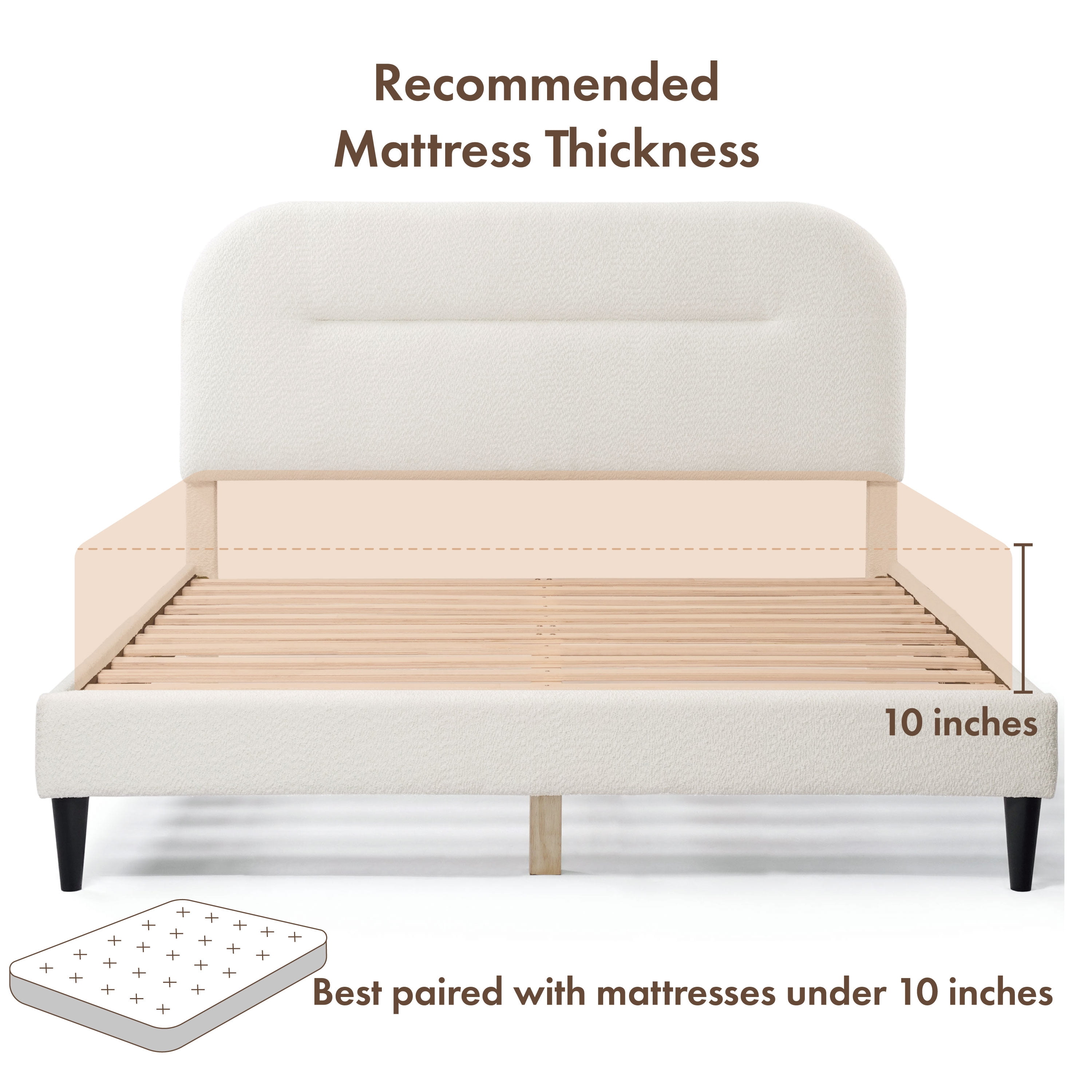 Furniture of America Aliz Modern Boucle Fabric Platform Bed, Queen, White