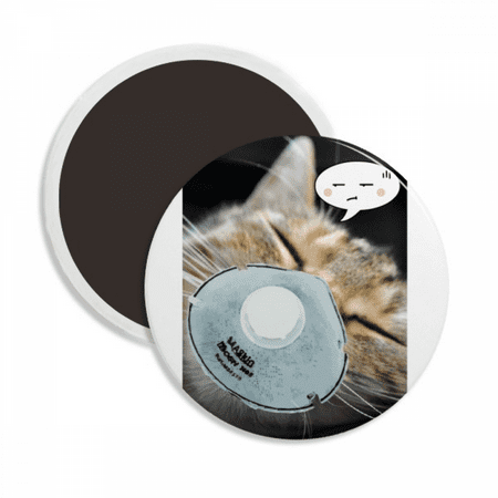 

Helpless Squinting Expression Head Cat Round Ceracs Fridge Magnet Keepsake Decoration