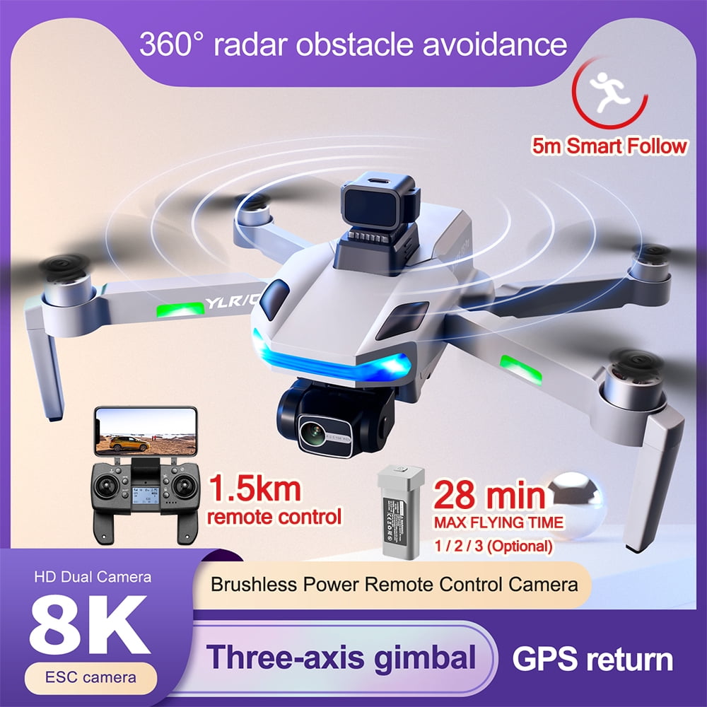 Drone with 3-Axis Brushless Motor 8K Dual Camera Obstacle Avoidance Quadcopter，Gray - Walmart.com